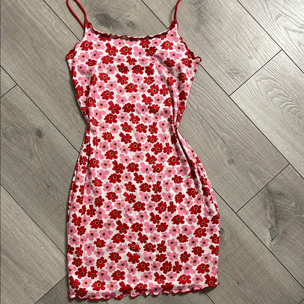 Floral Pink and Red Sun Dress
